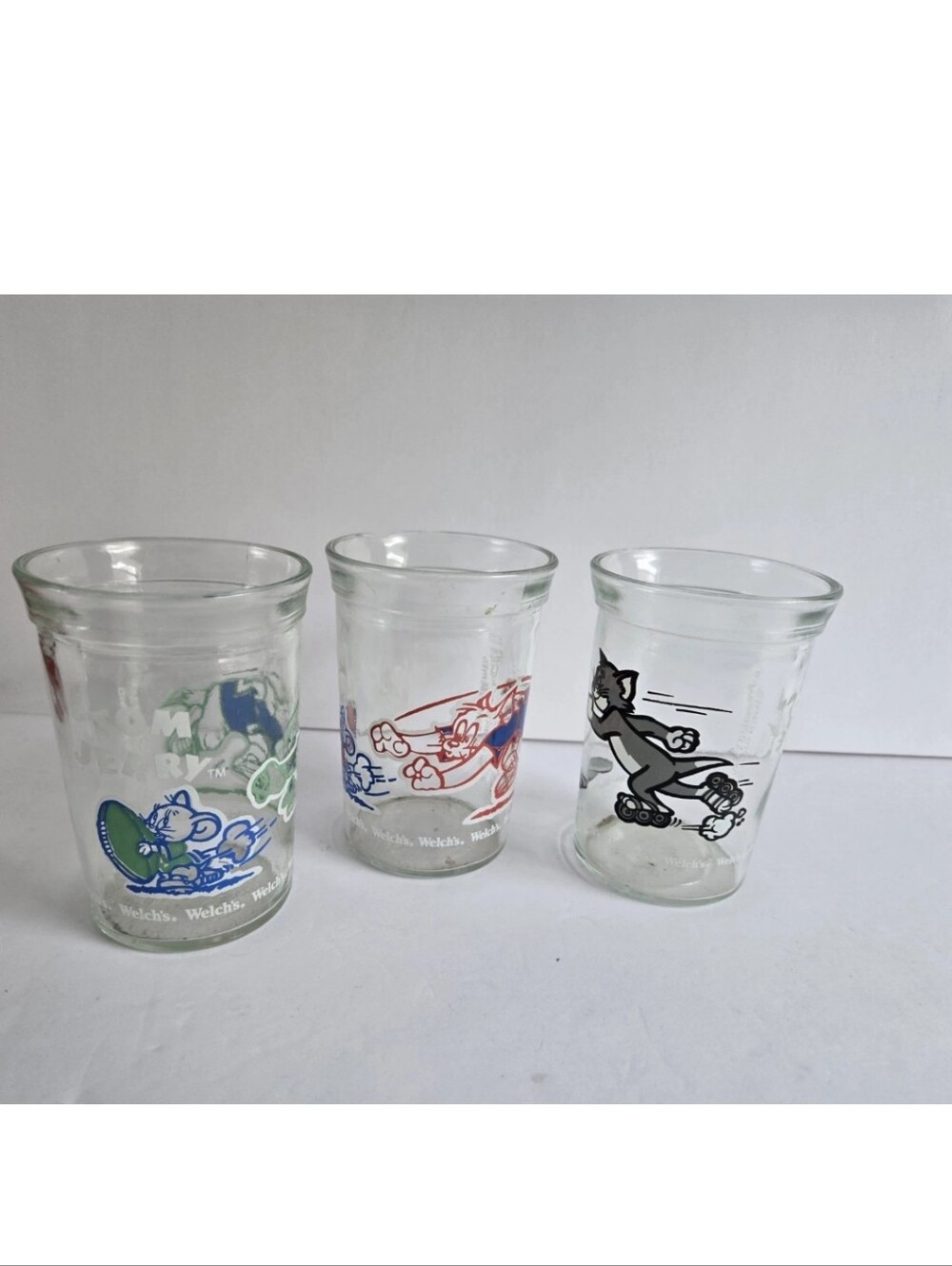Welch Tom and Jerry Cartoon Comic Jelly Glass Jar Advertising  Vintage  Lot